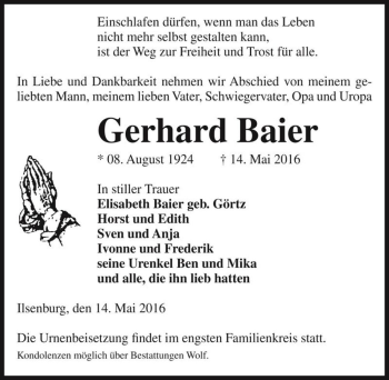 Traueranzeige von Gerhard Baier  von Magdeburger Volksstimme