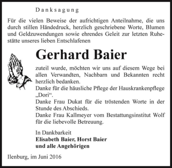 Traueranzeige von Gerhard Baier  von Magdeburger Volksstimme