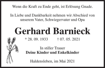 Traueranzeige von Gerhard Banieck  von Magdeburger Volksstimme