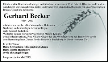 Traueranzeige von Gerhard Becker  von Magdeburger Volksstimme