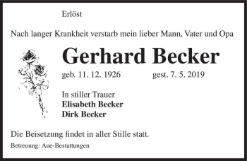 Traueranzeige von Gerhard Becker  von Magdeburger Volksstimme