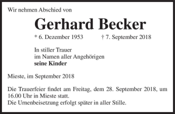 Traueranzeige von Gerhard Becker  von Magdeburger Volksstimme