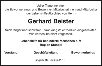 Traueranzeige von Gerhard Beister  von Magdeburger Volksstimme