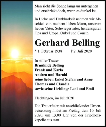 Traueranzeige von Gerhard Belling  von Magdeburger Volksstimme