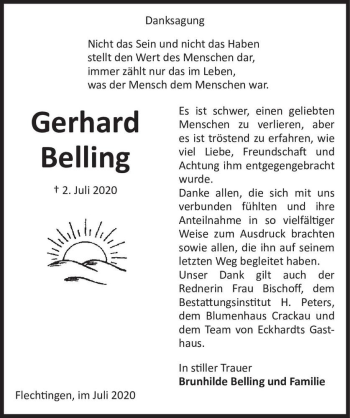 Traueranzeige von Gerhard Belling  von Magdeburger Volksstimme