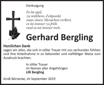 Traueranzeige von Gerhard Bergling  von Magdeburger Volksstimme