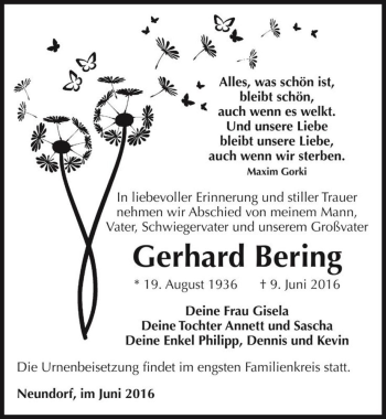 Traueranzeige von Gerhard Bering  von Magdeburger Volksstimme