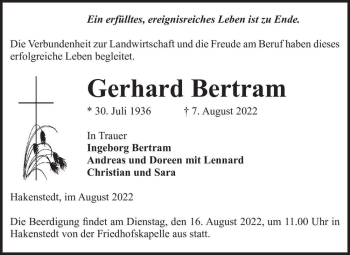 Traueranzeige von Gerhard Bertram  von Magdeburger Volksstimme