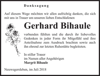 Traueranzeige von Gerhard Bihaule  von Magdeburger Volksstimme