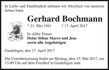 Traueranzeige von Gerhard Bochmann  von Magdeburger Volksstimme