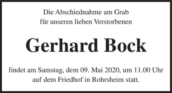 Traueranzeige von Gerhard Bock  von Magdeburger Volksstimme