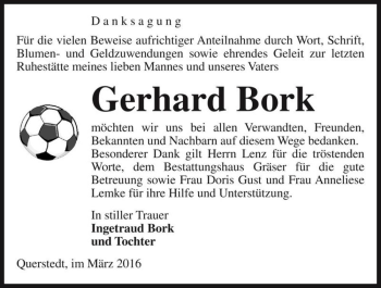 Traueranzeige von Gerhard Bork  von Magdeburger Volksstimme