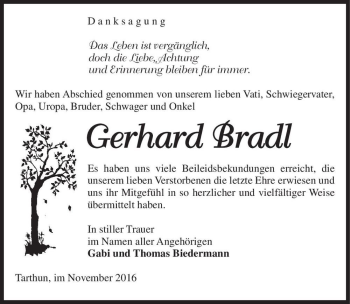 Traueranzeige von Gerhard Bradl  von Magdeburger Volksstimme