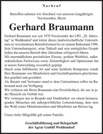 Traueranzeige von Gerhard Braumann  von Magdeburger Volksstimme
