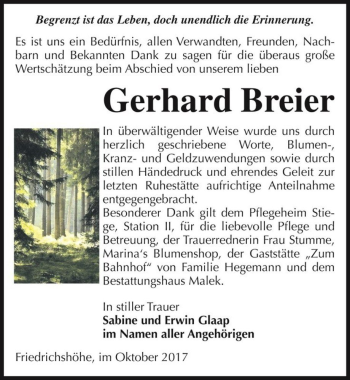 Traueranzeige von Gerhard Breier  von Magdeburger Volksstimme
