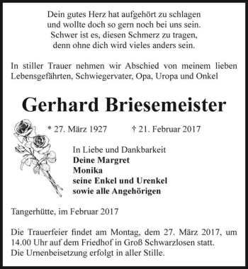 Traueranzeige von Gerhard Briesemeister  von Magdeburger Volksstimme