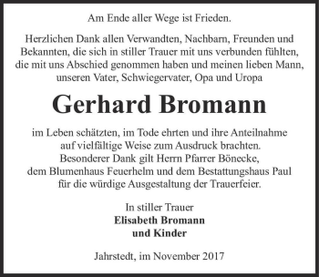 Traueranzeige von Gerhard Bromann  von Magdeburger Volksstimme