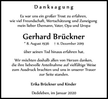 Traueranzeige von Gerhard Brückner  von Magdeburger Volksstimme