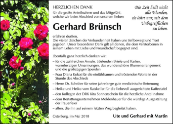 Traueranzeige von Gerhard Brünsch  von Magdeburger Volksstimme