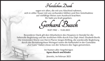 Traueranzeige von Gerhard Busch  von Magdeburger Volksstimme