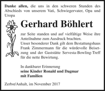 Traueranzeige von Gerhard Böhlert  von Magdeburger Volksstimme