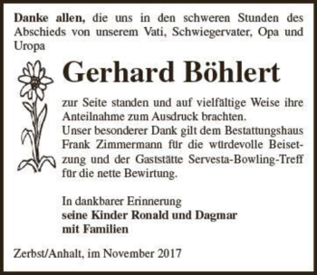 Traueranzeige von Gerhard Böhlert  von Magdeburger Volksstimme