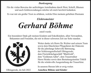 Traueranzeige von Gerhard Böhme  von Magdeburger Volksstimme
