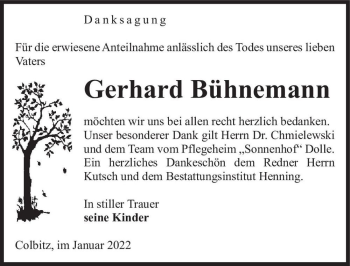 Traueranzeige von Gerhard Bühnemann  von Magdeburger Volksstimme