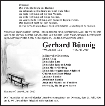 Traueranzeige von Gerhard Bünnig  von Magdeburger Volksstimme