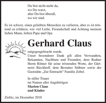 Traueranzeige von Gerhard Claus  von Magdeburger Volksstimme
