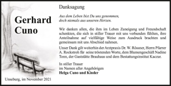 Traueranzeige von Gerhard Cuno  von Magdeburger Volksstimme