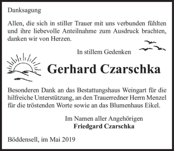 Traueranzeige von Gerhard Czarschka  von Magdeburger Volksstimme