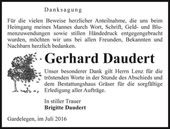 Traueranzeige von Gerhard Daudert  von Magdeburger Volksstimme