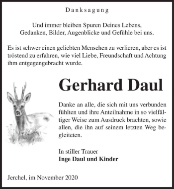 Traueranzeige von Gerhard Daul  von Magdeburger Volksstimme