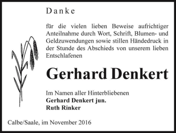 Traueranzeige von Gerhard Denkert  von Magdeburger Volksstimme