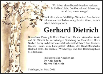 Traueranzeige von Gerhard Dietrich  von Magdeburger Volksstimme