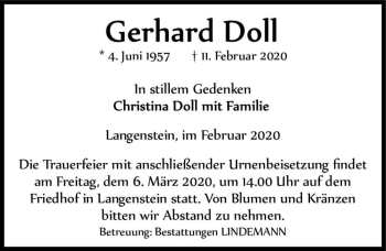 Traueranzeige von Gerhard Doll  von Magdeburger Volksstimme