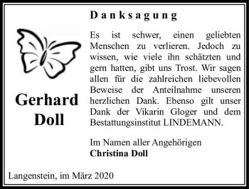 Traueranzeige von Gerhard Doll  von Magdeburger Volksstimme