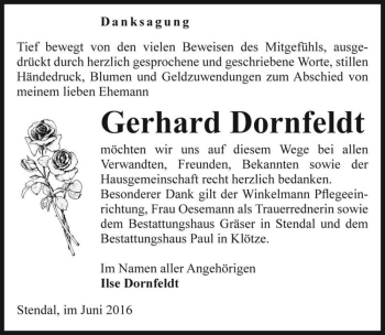 Traueranzeige von Gerhard Dornfeldt  von Magdeburger Volksstimme