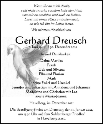 Traueranzeige von Gerhard Dreusch  von Magdeburger Volksstimme