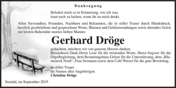 Traueranzeige von Gerhard Dröge  von Magdeburger Volksstimme