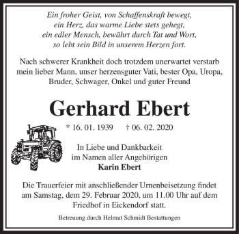 Traueranzeige von Gerhard Ebert  von Magdeburger Volksstimme