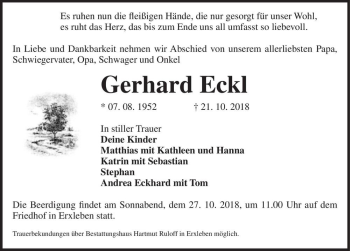 Traueranzeige von Gerhard Eckl  von Magdeburger Volksstimme