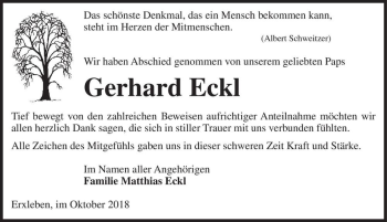 Traueranzeige von Gerhard Eckl  von Magdeburger Volksstimme