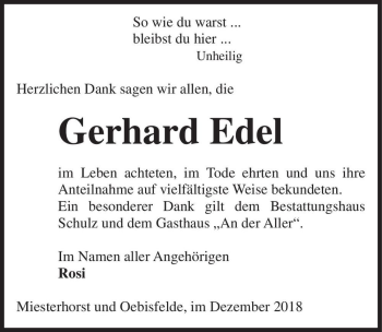 Traueranzeige von Gerhard Edel  von Magdeburger Volksstimme