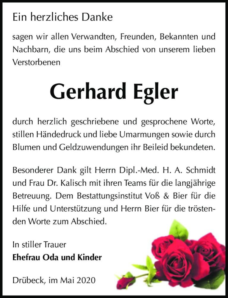  Traueranzeige für Gerhard Egler  vom 06.06.2020 aus Magdeburger Volksstimme
