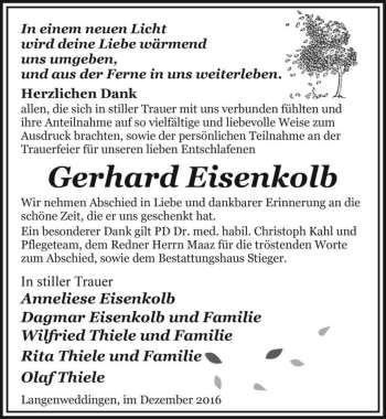 Traueranzeige von Gerhard Eisenkolb  von Magdeburger Volksstimme