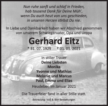 Traueranzeige von Gerhard Eitz  von Magdeburger Volksstimme