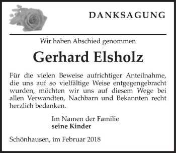 Traueranzeige von Gerhard Elsholz  von Magdeburger Volksstimme