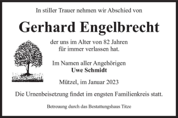 Traueranzeige von Gerhard Engelbrecht  von Magdeburger Volksstimme